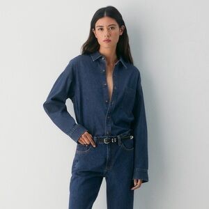 Aritzia Denim Forum The '80s Comfy Denim Shirt Small Oversized Hemp Cotton Blue